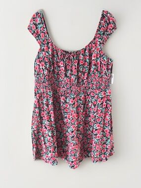 Old Navy Pink Floral Smocked Tank Top